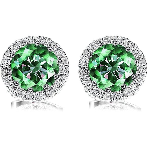 New Emerald/May Birthstone Stud Earrings Set, Copper Plated Cubic Zirc… - Picture 6 of 16